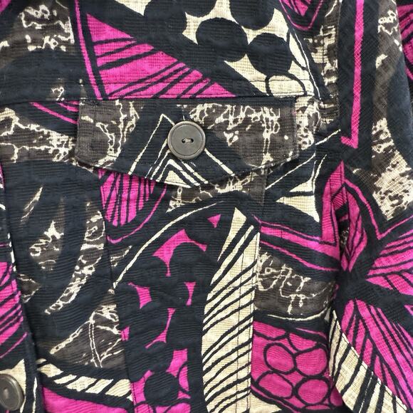 Chico’s Abstract Pink Black Career Blazer Jacket Lined Textured Size 2 L Cotton - Picture 5 of 9